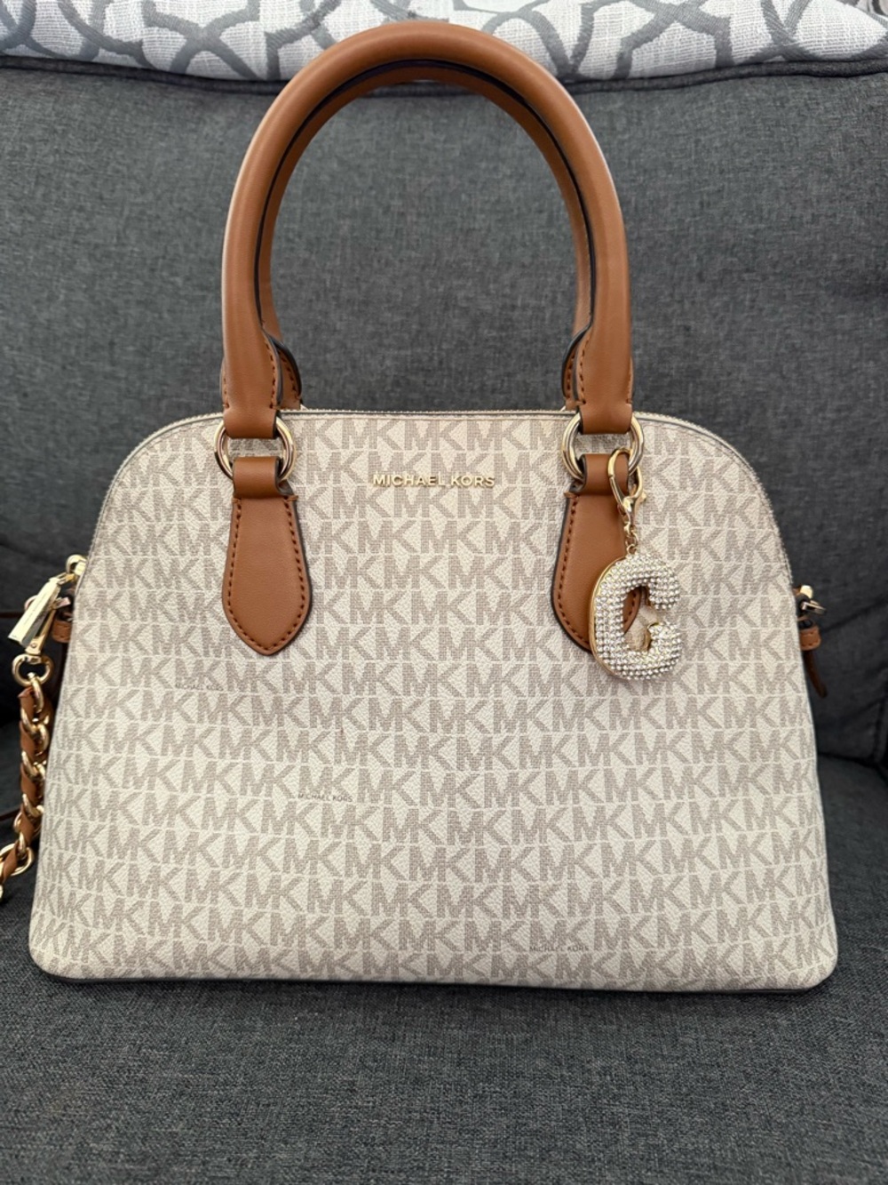 Michael Kors Beige/Chestnut Logo Dome Satchel